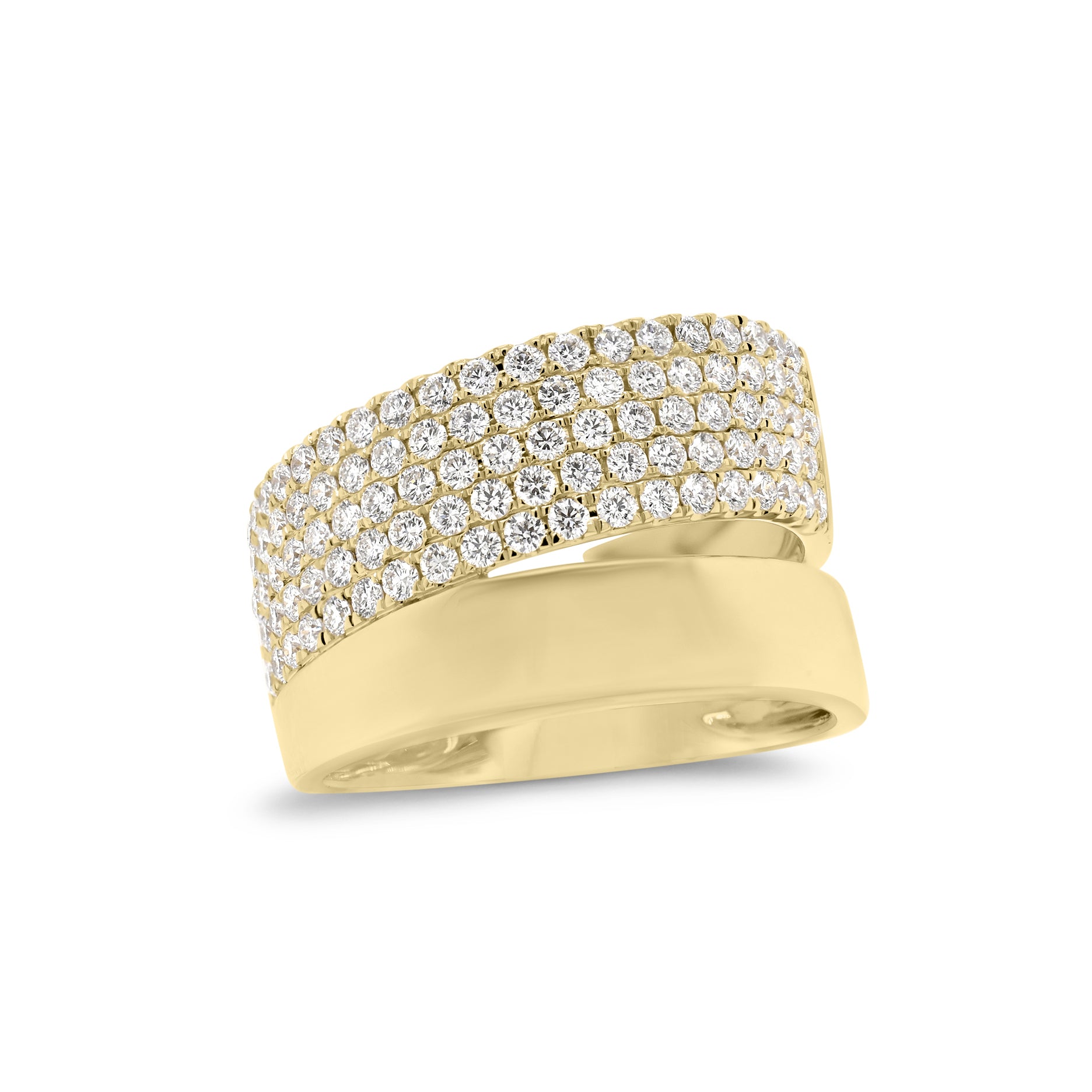 Pave Diamond & Gold Double Band Ring  -14 K Gold  - 1.03 carats of round diamonds