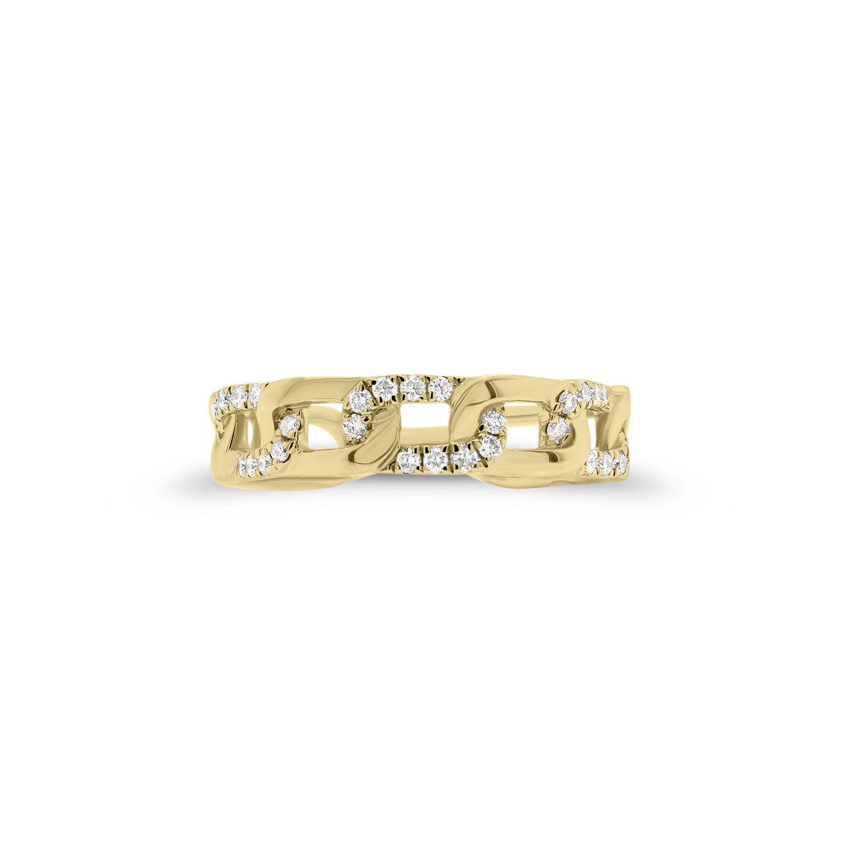 Diamond Curb Chain Stackable Ring  - 18K gold weighing 3.41 grams  - 30 round diamonds totaling 0.19 carats
