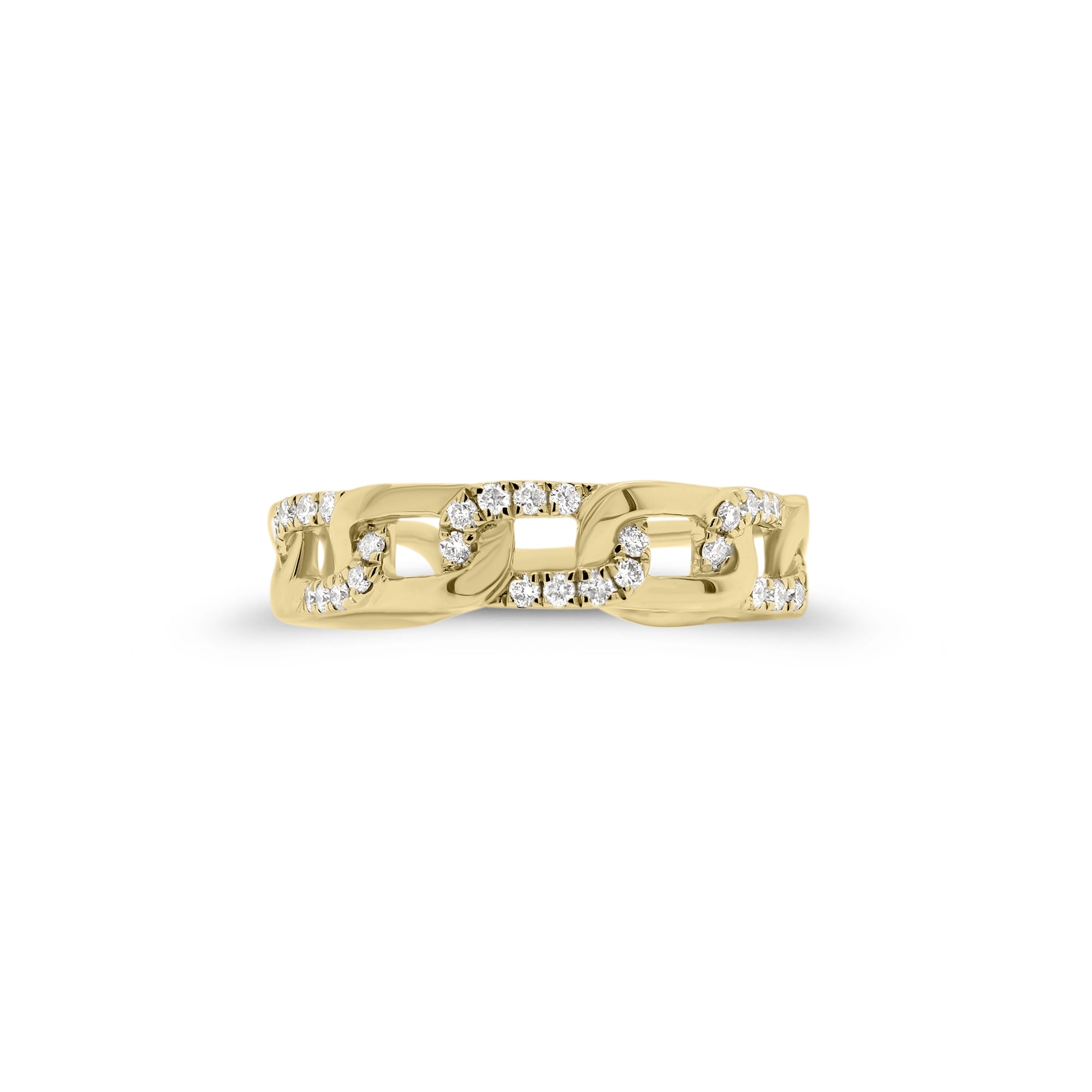Diamond Curb Chain Stackable Ring  - 18K gold weighing 3.41 grams  - 30 round diamonds totaling 0.19 carats