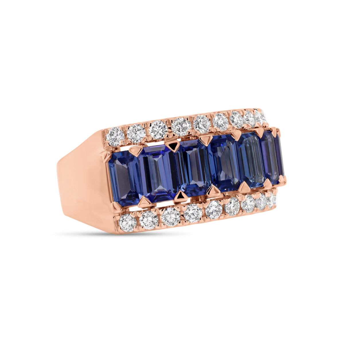 Tanzanite & diamond band - 18K gold weighing 6.06 grams  - 9 tanzanites totaling 2.55 carats  - 26 round diamonds totaling 0.52 carats