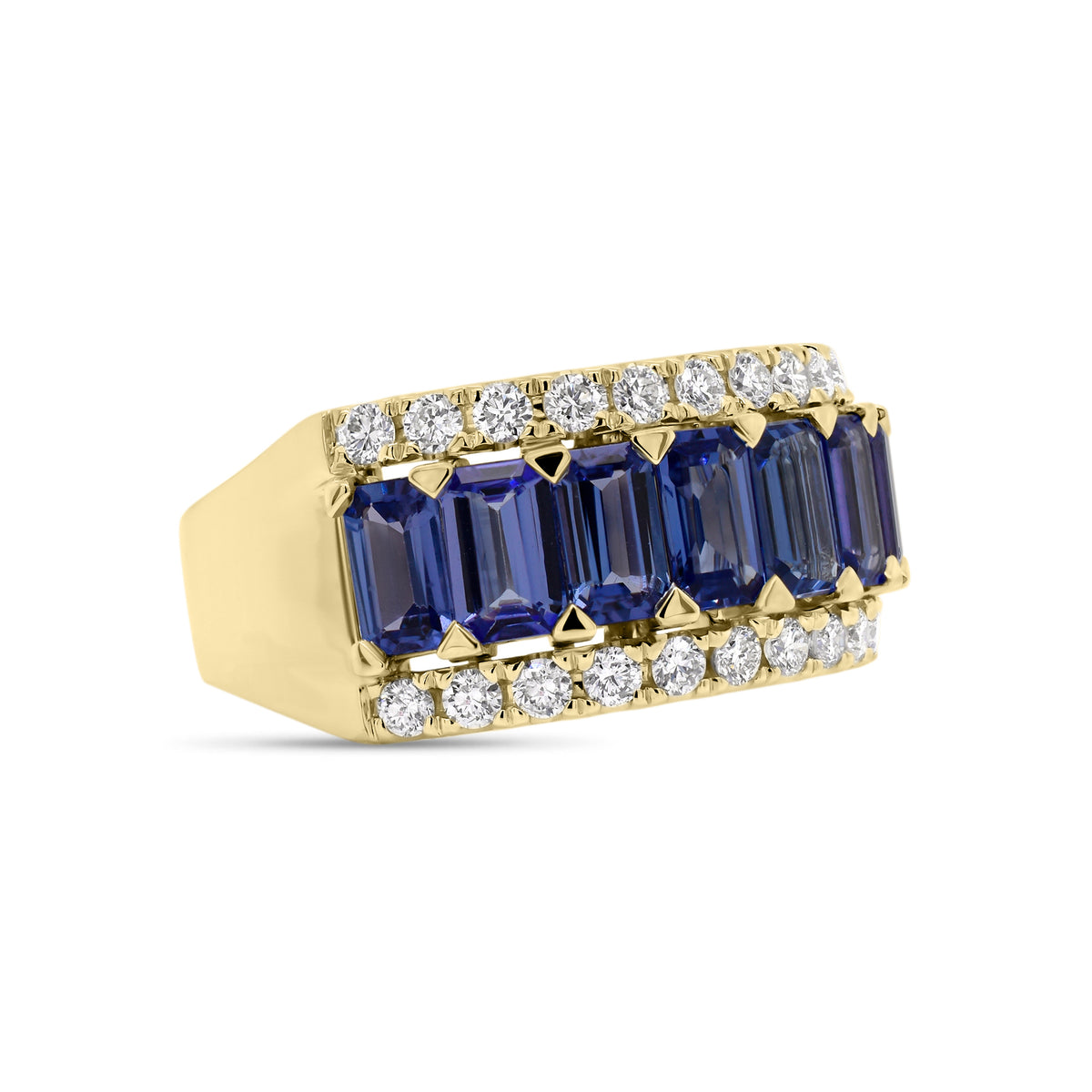 Tanzanite & diamond band - 18K gold weighing 6.06 grams  - 9 tanzanites totaling 2.55 carats  - 26 round diamonds totaling 0.52 carats