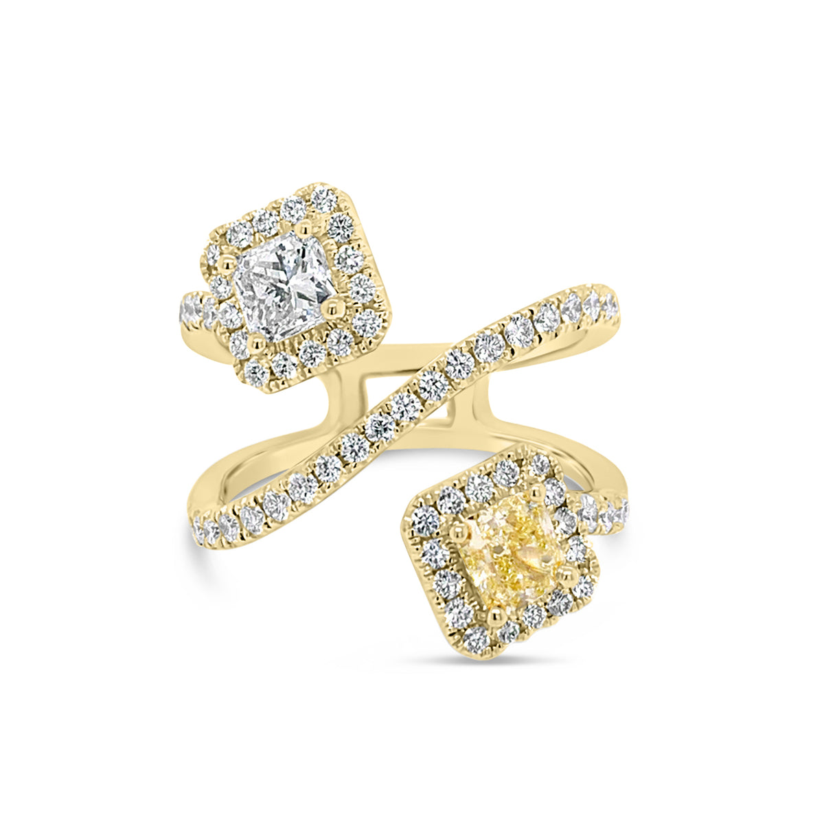 Yellow Diamond Wrap Ring   -18K gold weighing 5.85 grams  -62 round diamonds totaling 0.62 carats