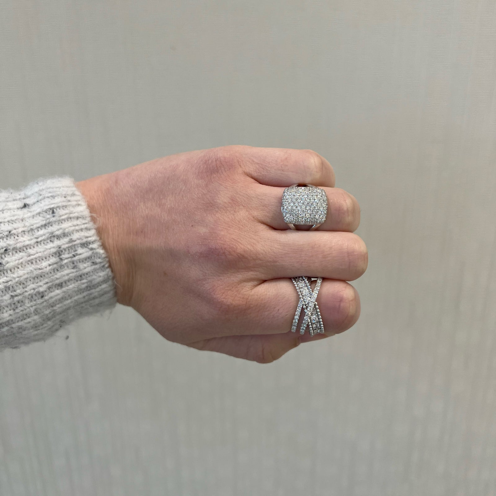 Pave Diamond Pillow Ring - 14K gold weighing 4.83 grams  - 115 round diamonds weighing 1.49 carats