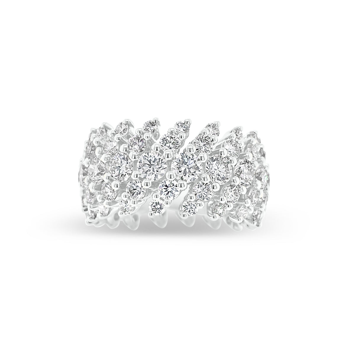 Diamond Thick Wave Band -18K white gold weighing 7.66 grams -15 round diamonds totaling 2.05 carats -30 round diamonds totaling 0.60 carats -30 round diamonds totaling 1.35 carats