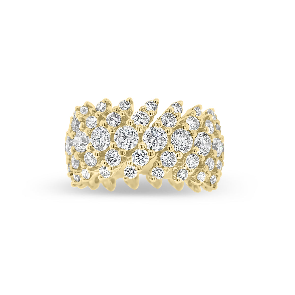 Diamond Thick Wave Band -18K yellow gold weighing 7.66 grams -15 round diamonds totaling 2.05 carats -30 round diamonds totaling 0.60 carats -30 round diamonds totaling 1.35 carats