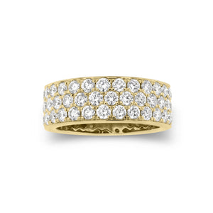 Diamond Triple Row Band  - 18K gold weighing 6.11 grams  - 46 round diamonds totaling 1.88 carats