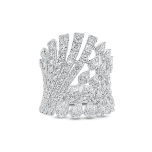 Pear-Shaped Diamond Statement Ring - 18K gold weighing 12.32 grams  - 133 round diamonds weighing 2.01 carats  - 22 pear-shaped diamonds weighing 1.28 carats