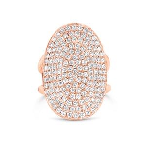 Full-cut Diamond Oval Ring  - 14K gold weighing 10.15 grams  - 153 round diamonds totaling 1.99 carats