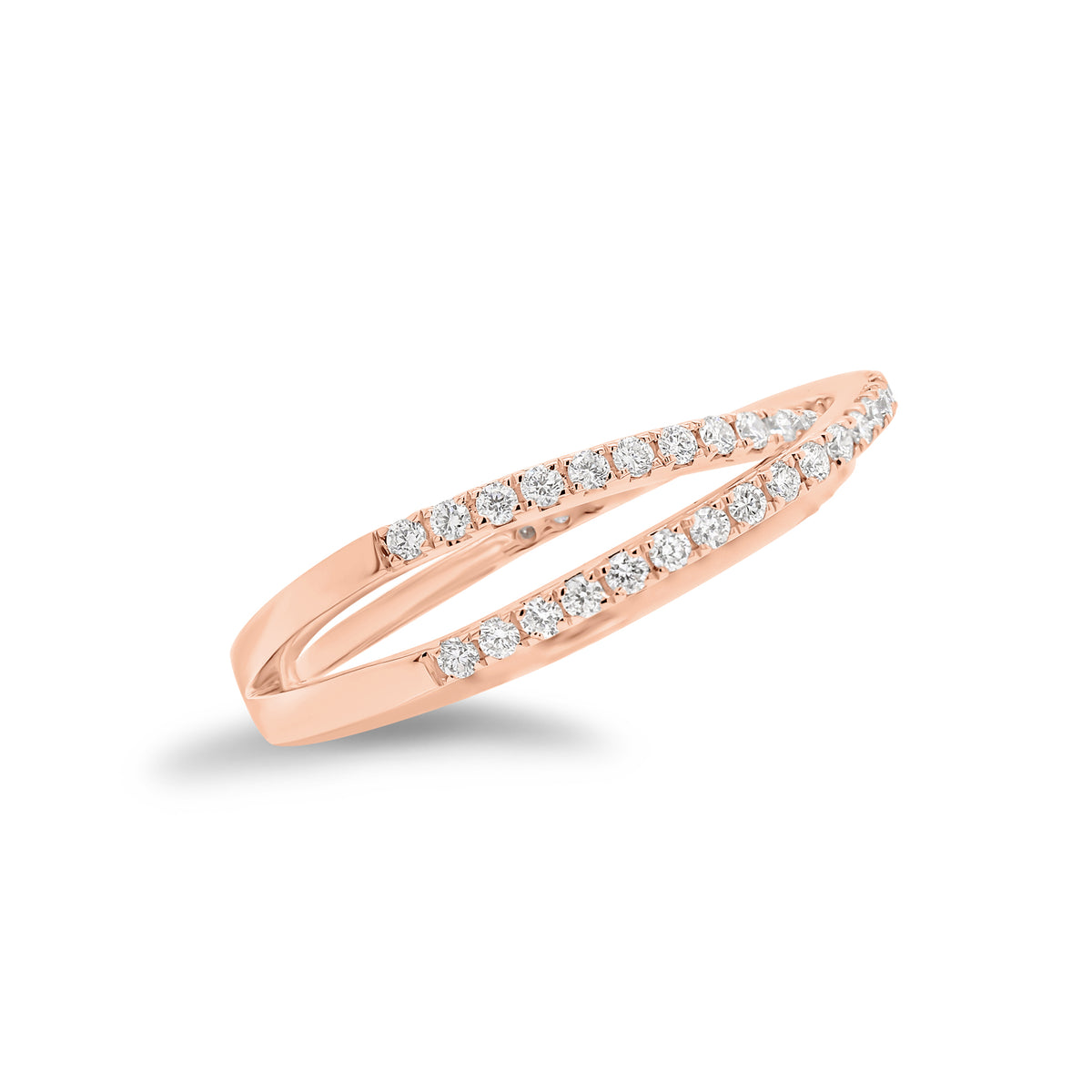 Diamond Slim Crossover Ring - 18K gold weighing 2.78 grams  - 54 round diamonds weighing 0.41 carats