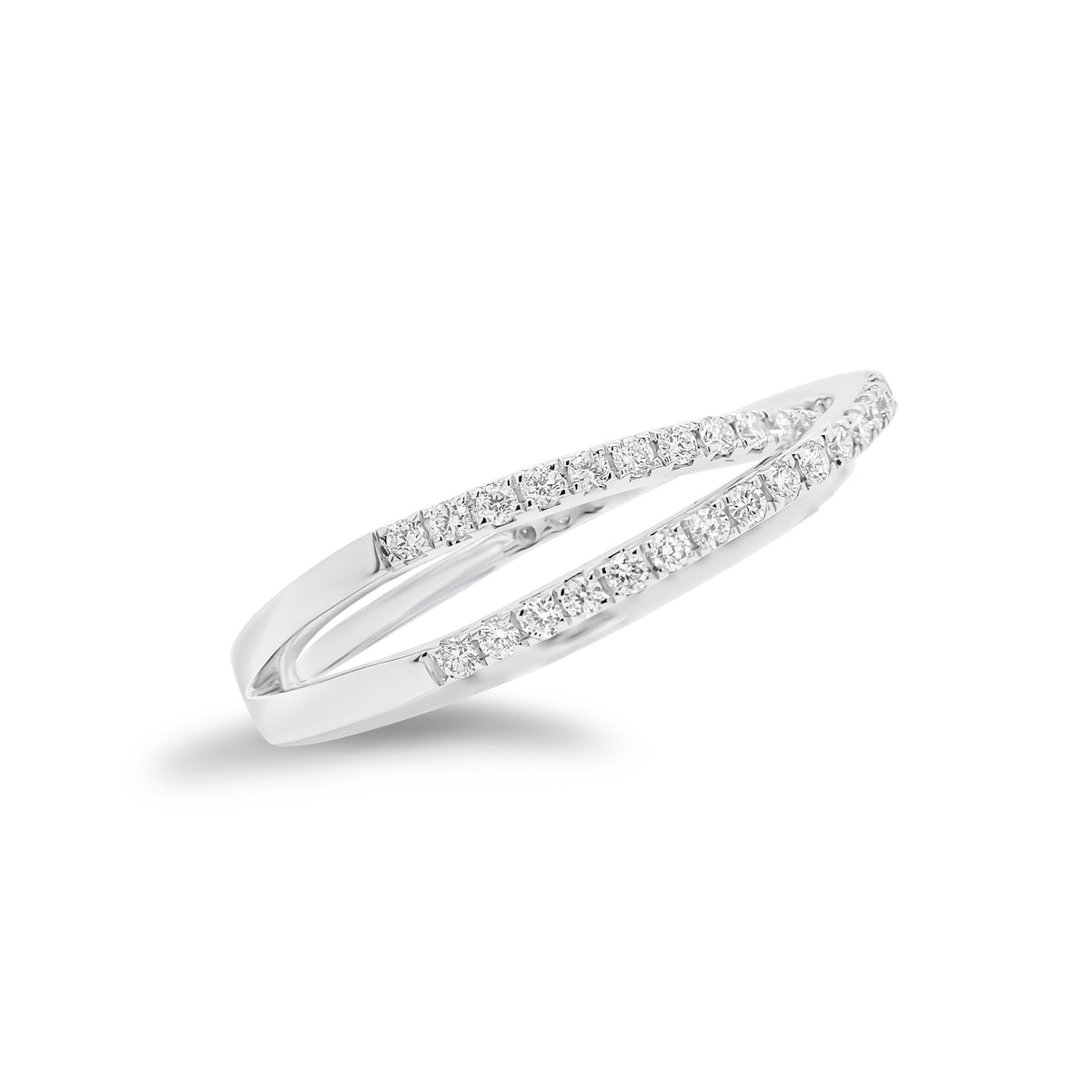 Diamond Slim Crossover Ring - 18K gold weighing 2.78 grams  - 54 round diamonds weighing 0.41 carats