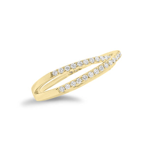 Diamond Slim Crossover Ring - 18K gold weighing 2.78 grams  - 54 round diamonds weighing 0.41 carats