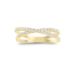 Diamond Slim Crossover Ring - 18K gold weighing 2.78 grams  - 54 round diamonds weighing 0.41 carats
