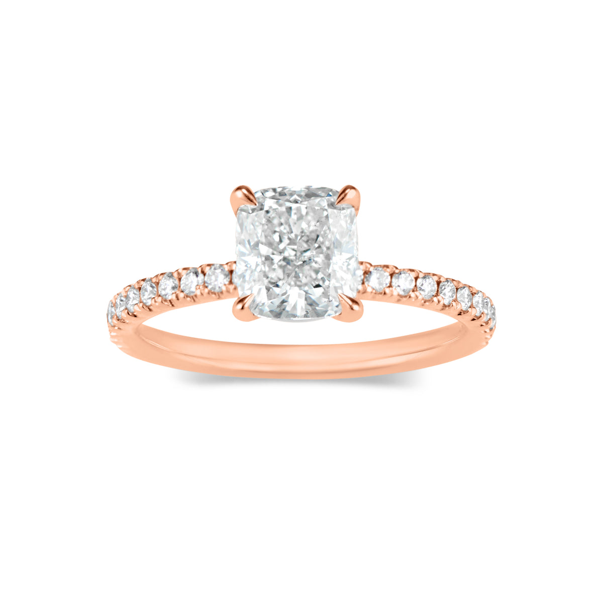 Prong-Set Cushion Diamond Engagement Ring  -18K weighting 2.50 GR  - 42 round diamonds totaling 0.34 carats