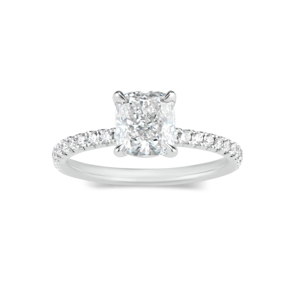 Prong-Set Cushion Diamond Engagement Ring  -18K weighting 2.50 GR  - 42 round diamonds totaling 0.34 carats