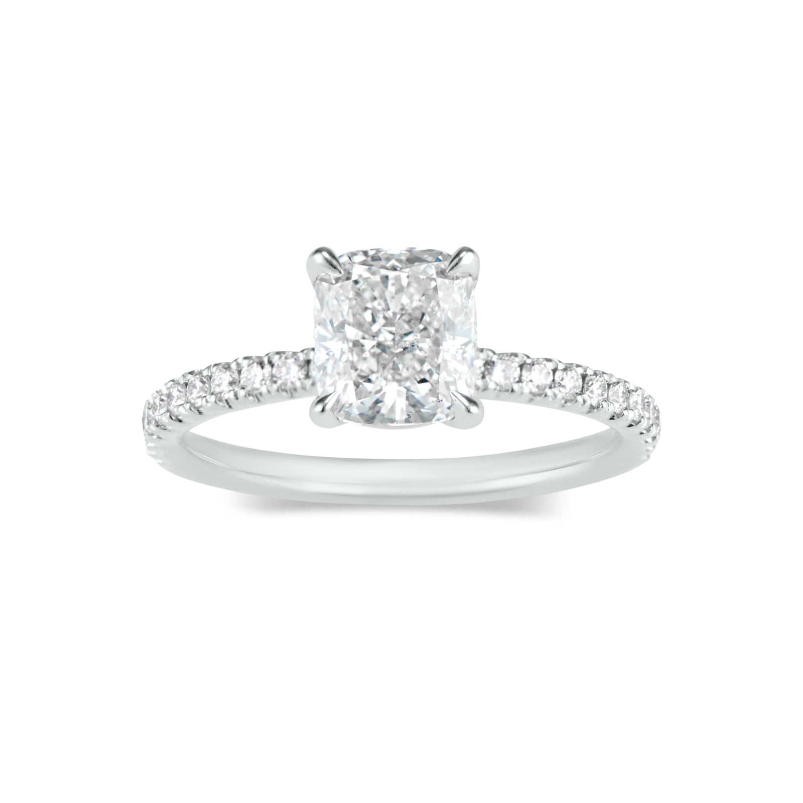 Prong-Set Cushion Diamond Engagement Ring  -18K weighting 2.50 GR  - 42 round diamonds totaling 0.34 carats