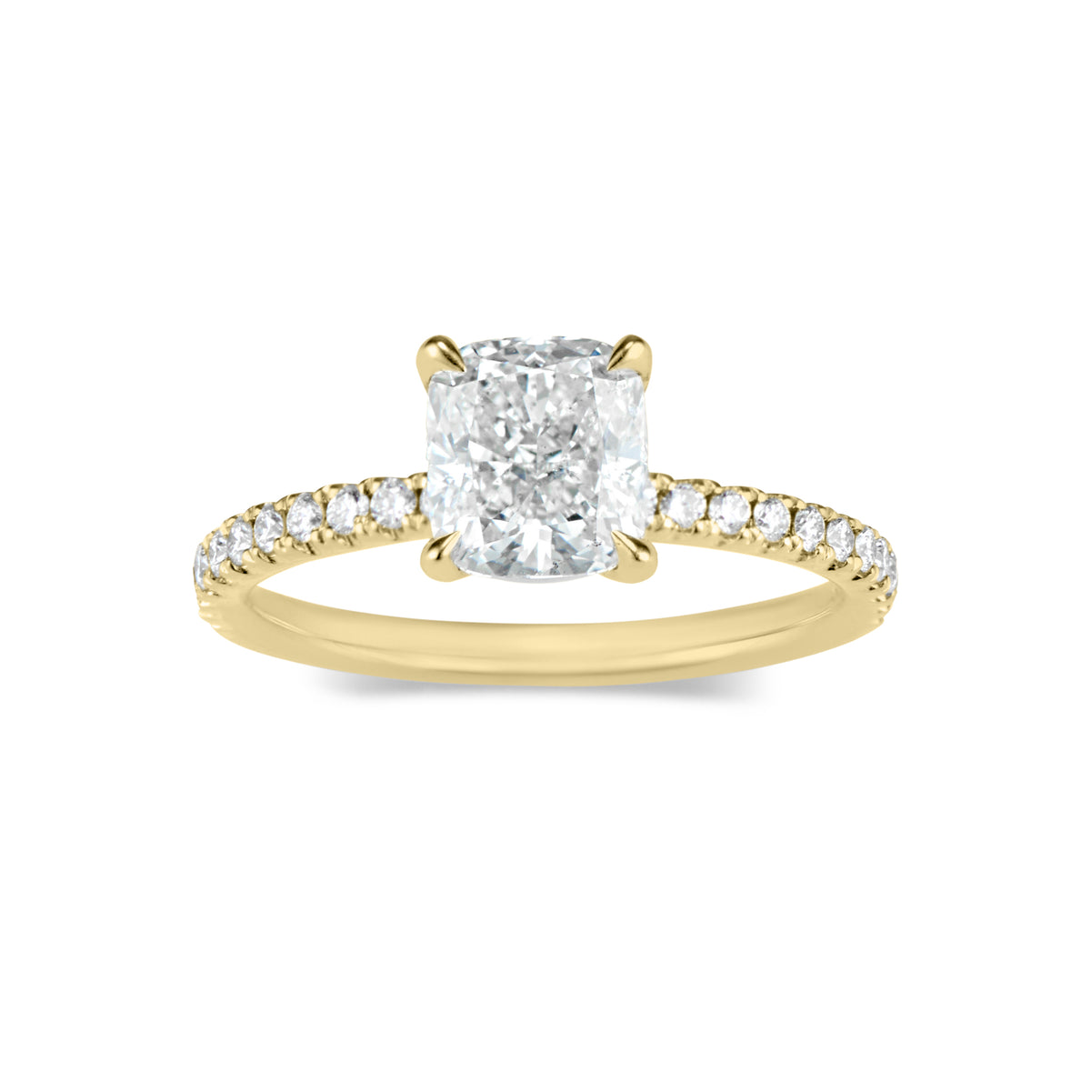 Prong-Set Cushion Diamond Engagement Ring  -18K weighting 2.50 GR  - 42 round diamonds totaling 0.34 carats