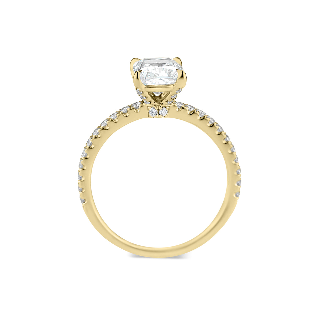 Prong-Set Cushion Diamond Engagement Ring  -18K weighting 2.50 GR  - 42 round diamonds totaling 0.34 carats