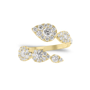 Diamond Teardrops Wrap Ring  - 18K gold weighing 3.68 grams  - 48 round diamonds totaling 1.15 carats