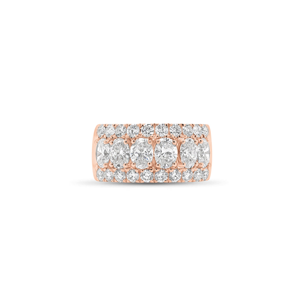 Oval and Round Diamond Wedding Band - 18K gold weighing 6.09 grams  - 6 oval-shaped diamonds weighing 1.82 carats  - 20 round diamonds weighing 0.89 carats
