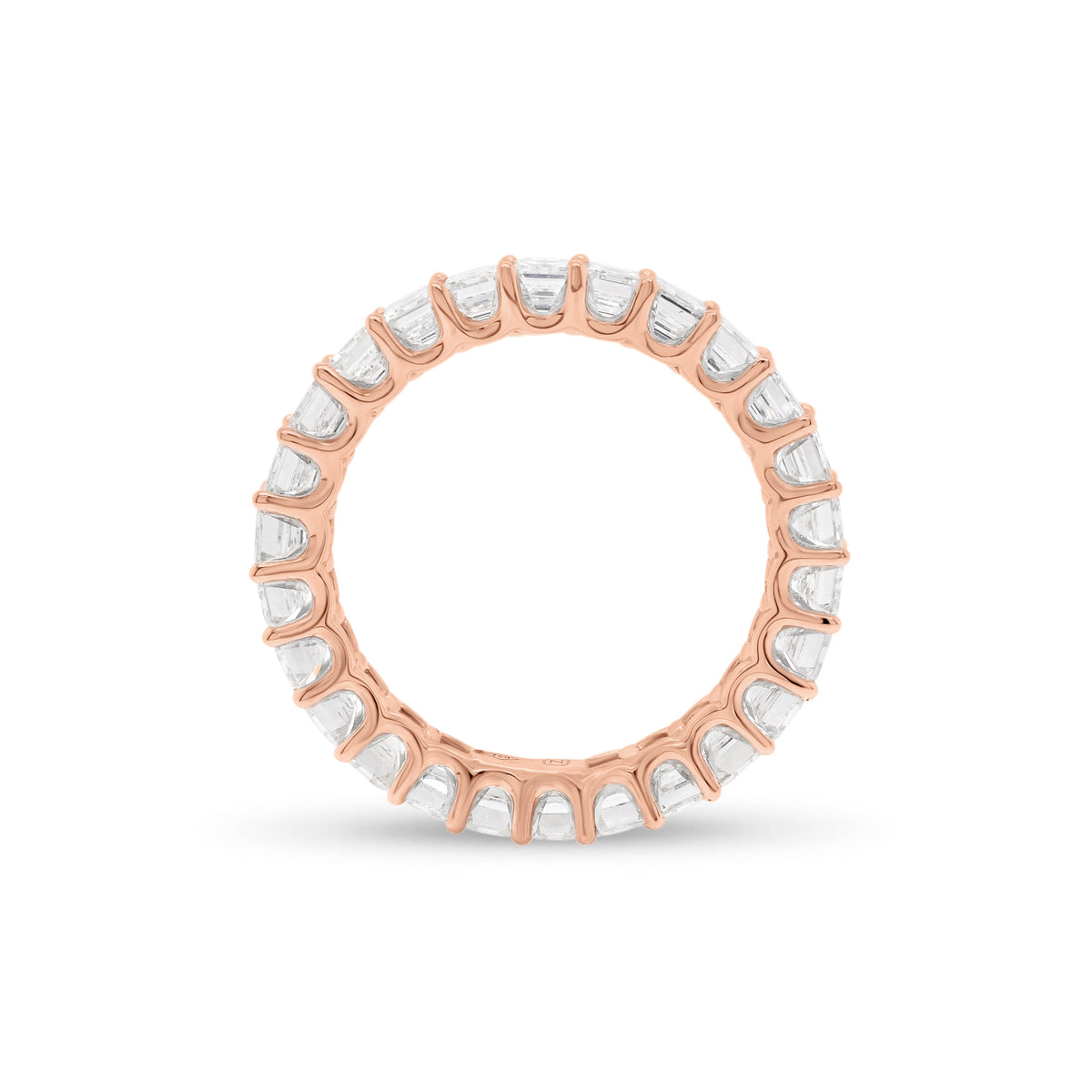 Emerald-Cut Diamond Eternity Band  - 18K gold weighing 2.38 grams  - 26 emerald-cut diamonds totaling 3.72 carats (GIA-graded G color, VS2 clarity)