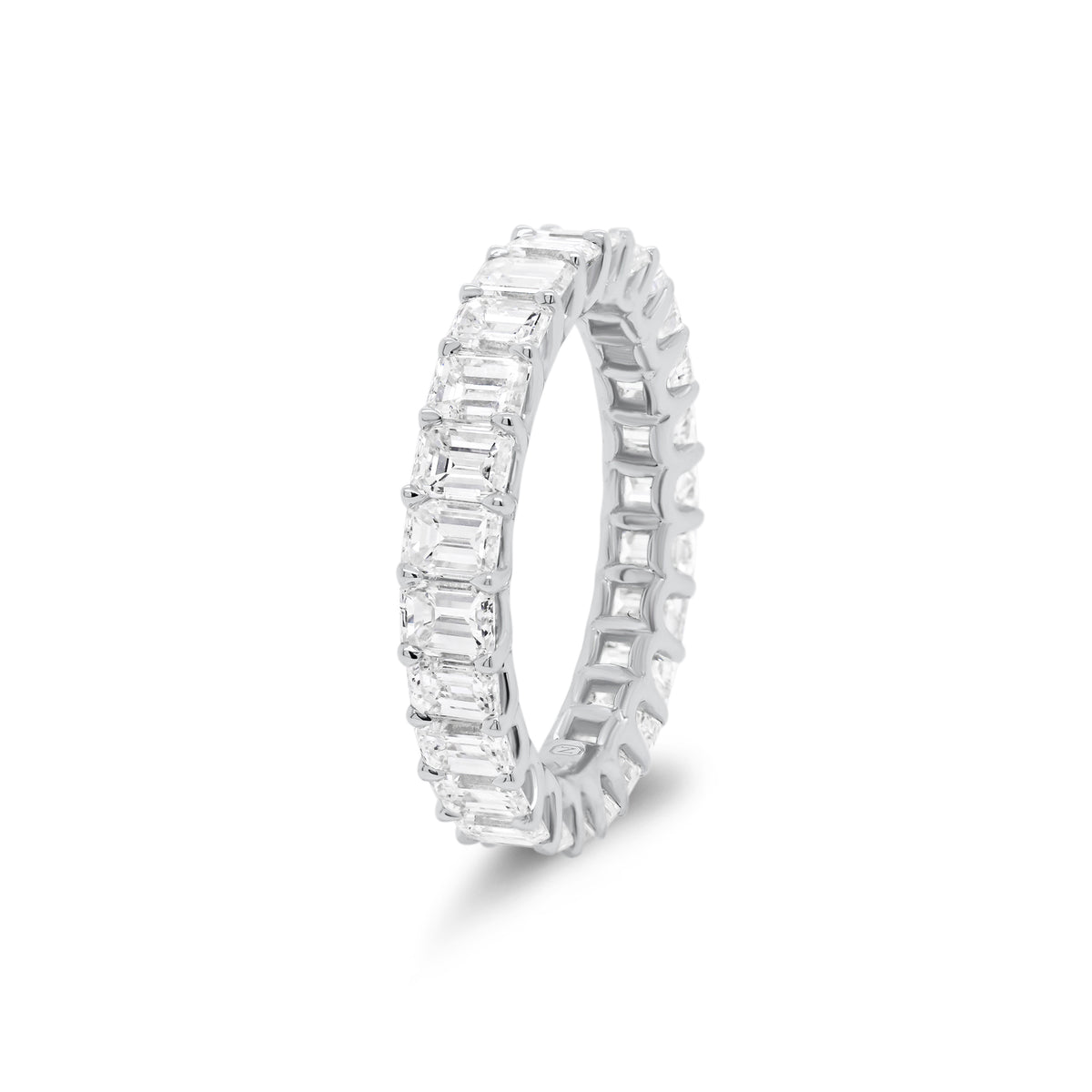 Emerald-Cut Diamond Eternity Band  - 18K gold weighing 2.38 grams  - 26 emerald-cut diamonds totaling 3.72 carats (GIA-graded G color, VS2 clarity)