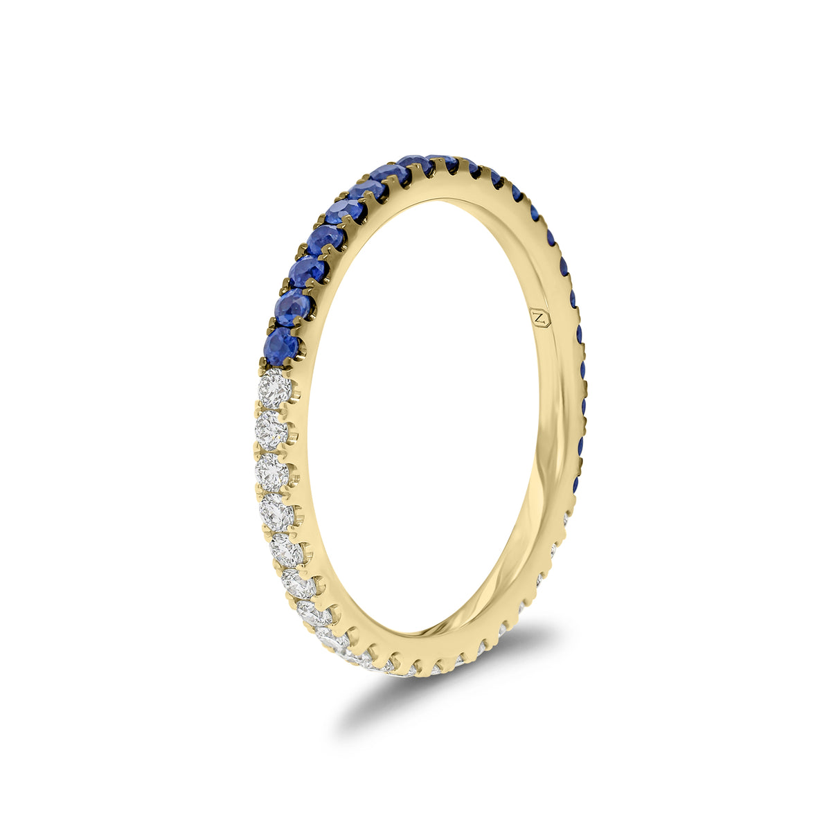 Diamond and Sapphire "Two-Tone" Stacking Ring - 14K gold weighing 1.27 grams - 20 round diamonds weighing 0.26 carats - 20 sapphires weighing 0.34 carats