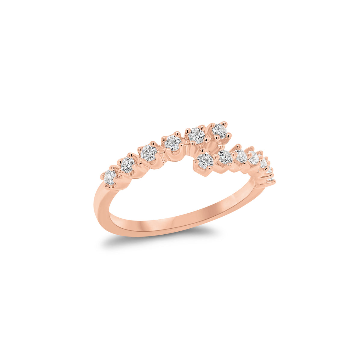 Prong-Set Diamond Wrap Ring - 14K gold weighing 1.59 grams  - 13 round diamonds weighing 0.21 carats