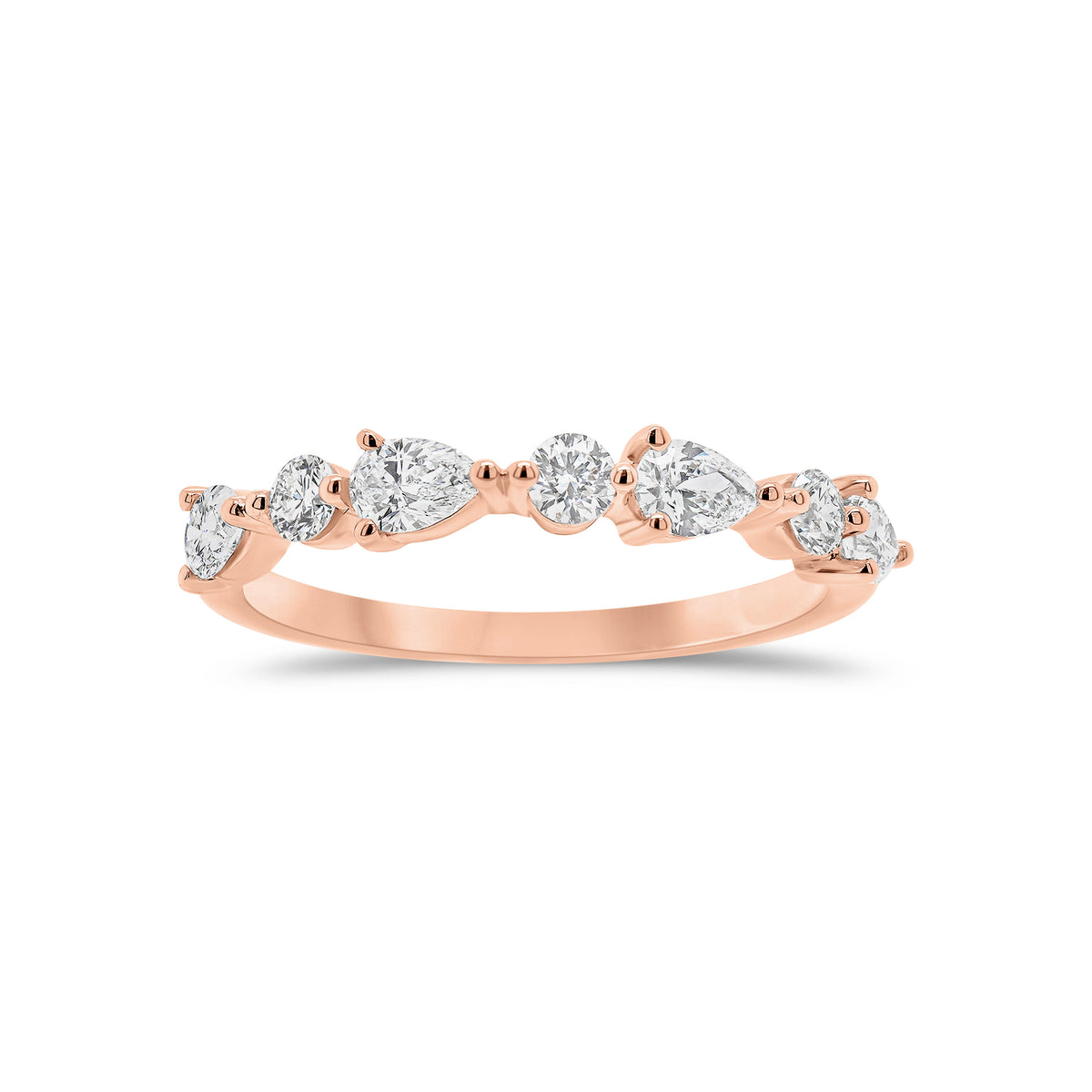 Pear and Round Diamond Wedding Band - 18K gold weighing 1.96 grams  - 4 pear-shaped diamonds weighing 0.40 carats  - 3 round diamonds weighing 0.17 carats