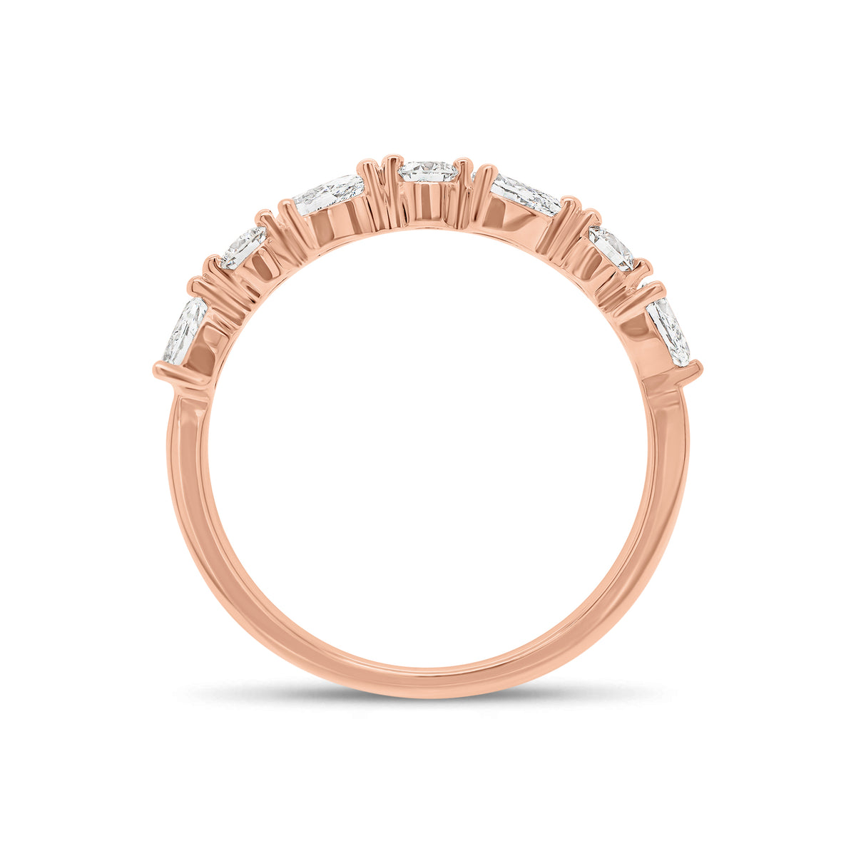 Pear and Round Diamond Wedding Band - 18K gold weighing 1.96 grams  - 4 pear-shaped diamonds weighing 0.40 carats  - 3 round diamonds weighing 0.17 carats