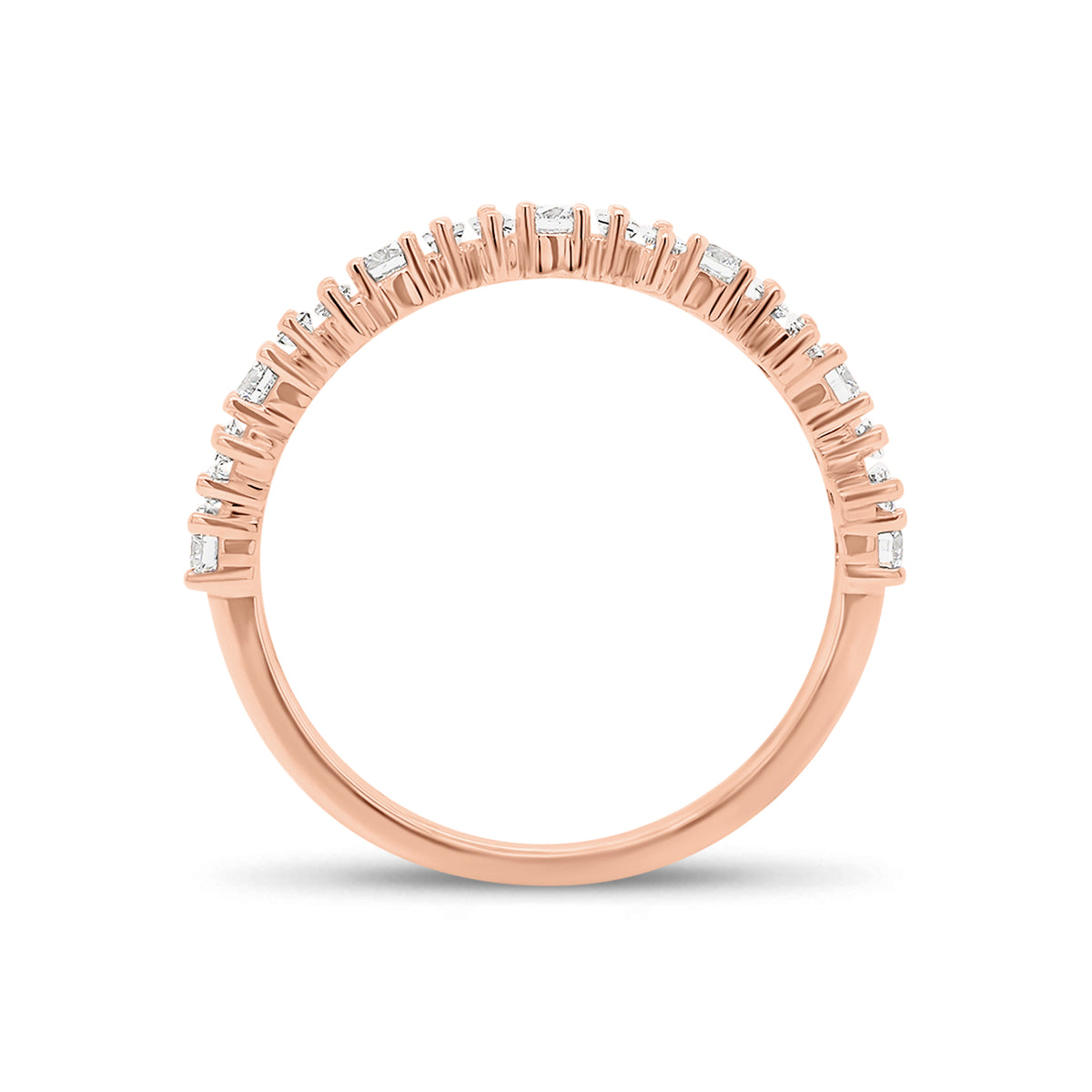 Baguette and Round Diamond Urban Stacking Ring - 18K rose gold weighing 2.11 grams - 7 round diamonds weighing 0.28 carats - 12 slim baguettes weighing 0.33 carats