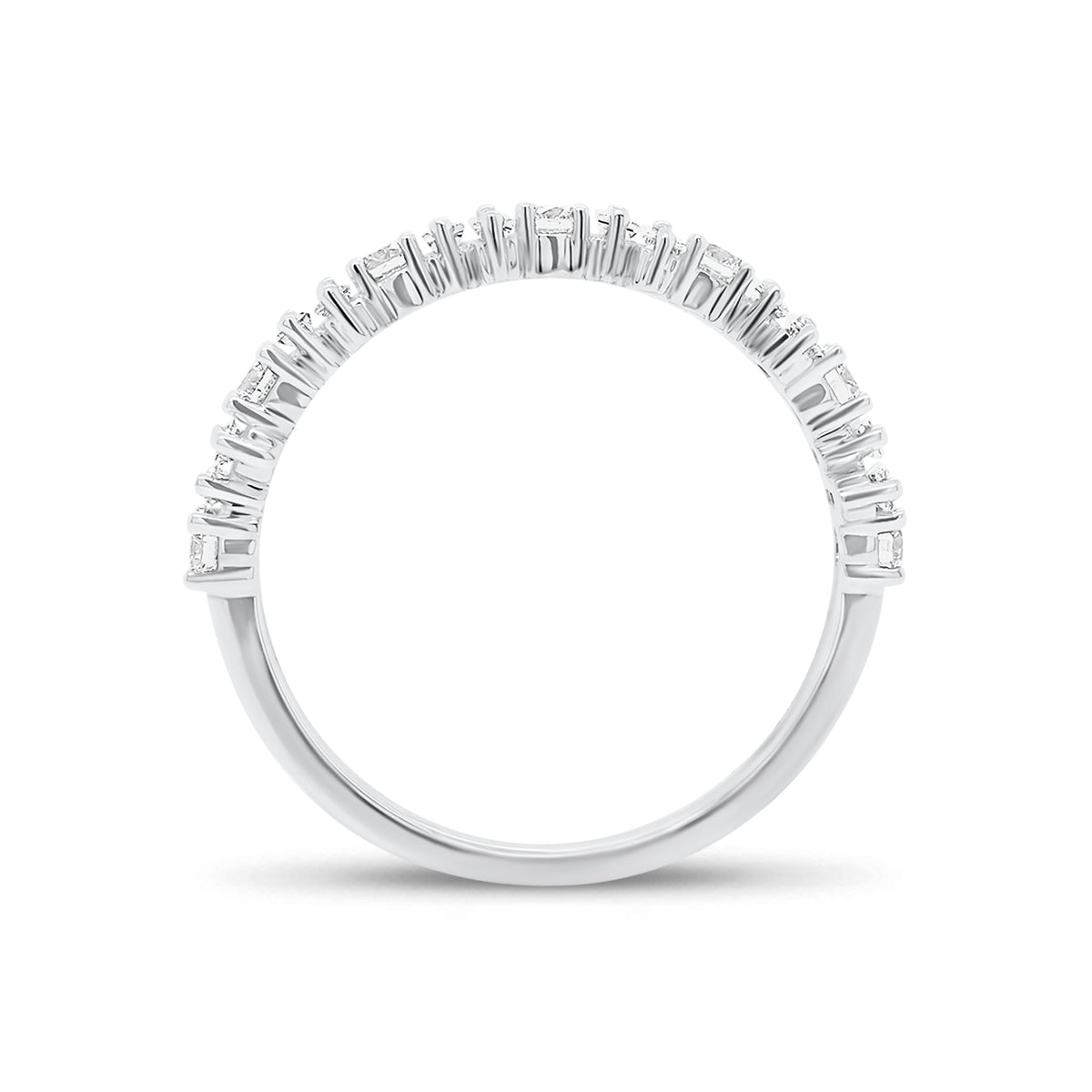 Baguette and Round Diamond Urban Stacking Ring - 18K white gold weighing 2.11 grams - 7 round diamonds weighing 0.28 carats - 12 slim baguettes weighing 0.33 carats