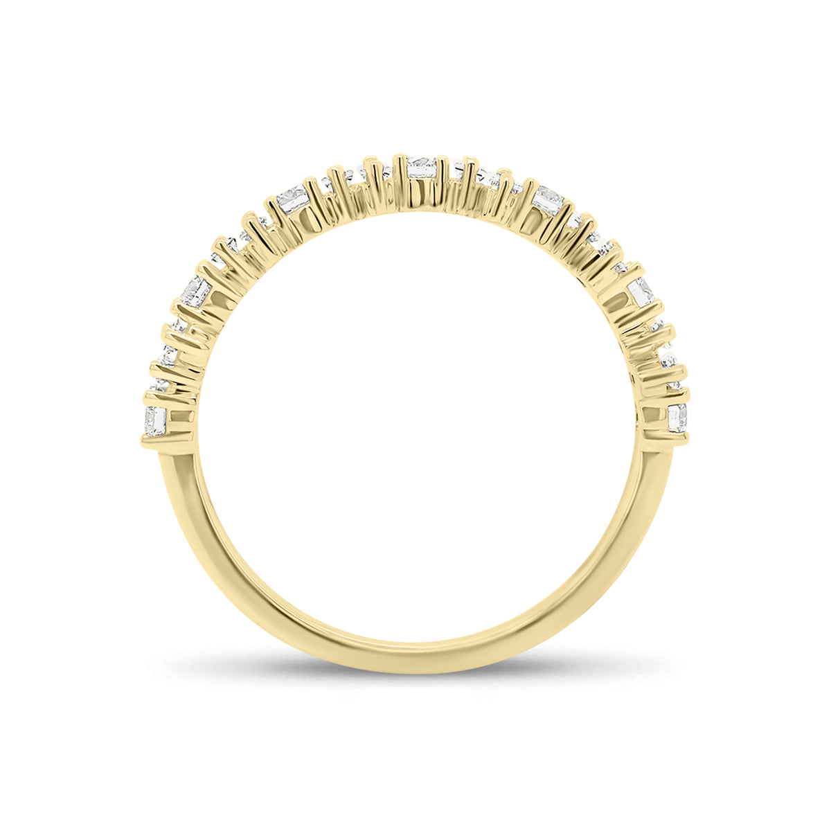 Baguette and Round Diamond Urban Stacking Ring - 18K yellow gold weighing 2.11 grams - 7 round diamonds weighing 0.28 carats - 12 slim baguettes weighing 0.33 carats