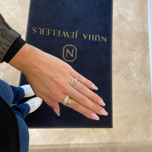 Female Model Wearing Mixed Shape Diamond Wrap Ring - 18K gold weighing 2.57 grams  - 12 mixed shape diamonds weighing 1.09 carats