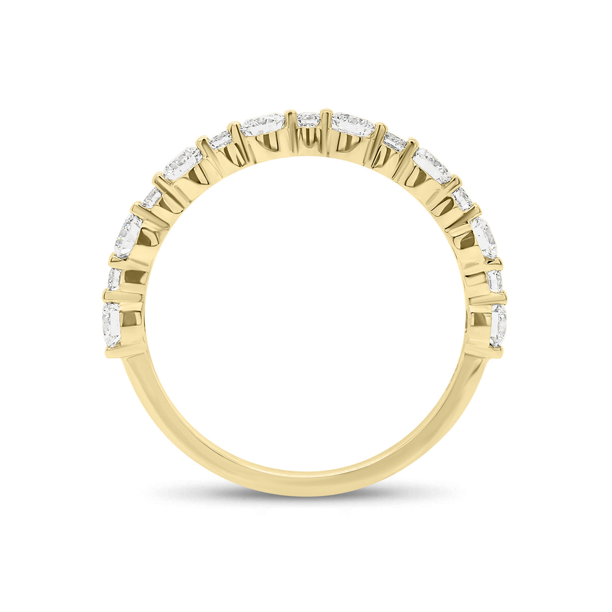 Diamond Pattern Wedding Band - 14K gold weighing 1.44 grams  - 8 round diamonds weighing 0.56 carats  - 7 round diamonds weighing 0.13 carats
