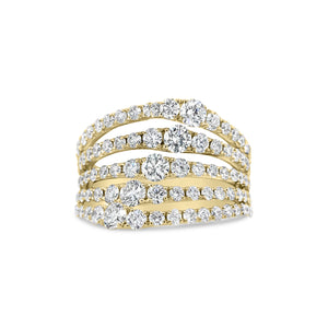 Graduated Diamond Multi-Band Ring  - 18K gold weighing 7.79 grams  - 93 round diamonds totaling 2.01 carats