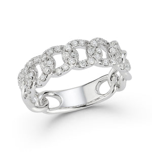 Diamond curb link ring - 18K gold weighing 4.70 grams - 48 round diamonds weighing 0.58 carats