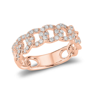 Diamond curb link ring - 18K gold weighing 4.70 grams - 48 round diamonds weighing 0.58 carats