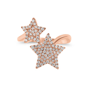 Diamond Double Star Open Ring - 18K gold weighing 5.0 grams - 82 round diamonds totaling 0.41 carats.