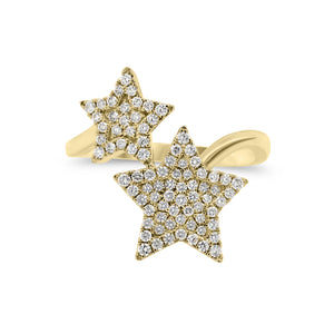 Diamond Double Star Open Ring - 18K gold weighing 5.0 grams - 82 round diamonds totaling 0.41 carats.