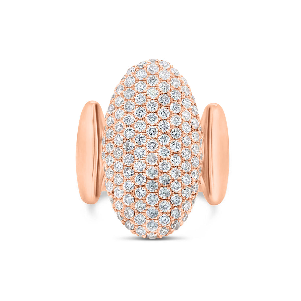 Pave Diamond Ovals Statement Ring  - 14K gold weighing 7.88 grams  - 123 round diamonds totaling 1.78 carats