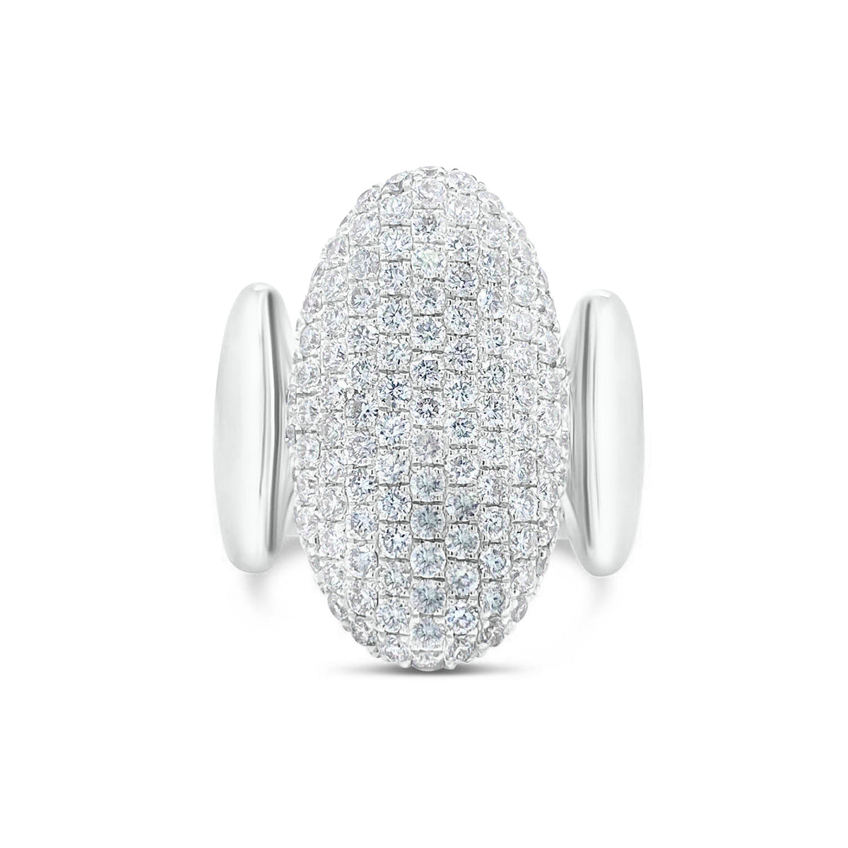 Pave Diamond Ovals Statement Ring  - 14K gold weighing 7.88 grams  - 123 round diamonds totaling 1.78 carats