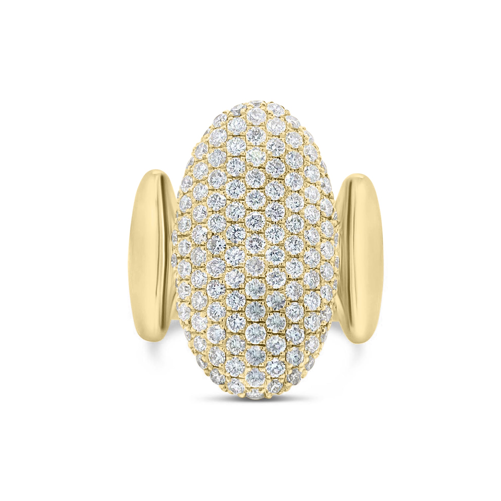 Pave Diamond Ovals Statement Ring  - 14K gold weighing 7.88 grams  - 123 round diamonds totaling 1.78 carats