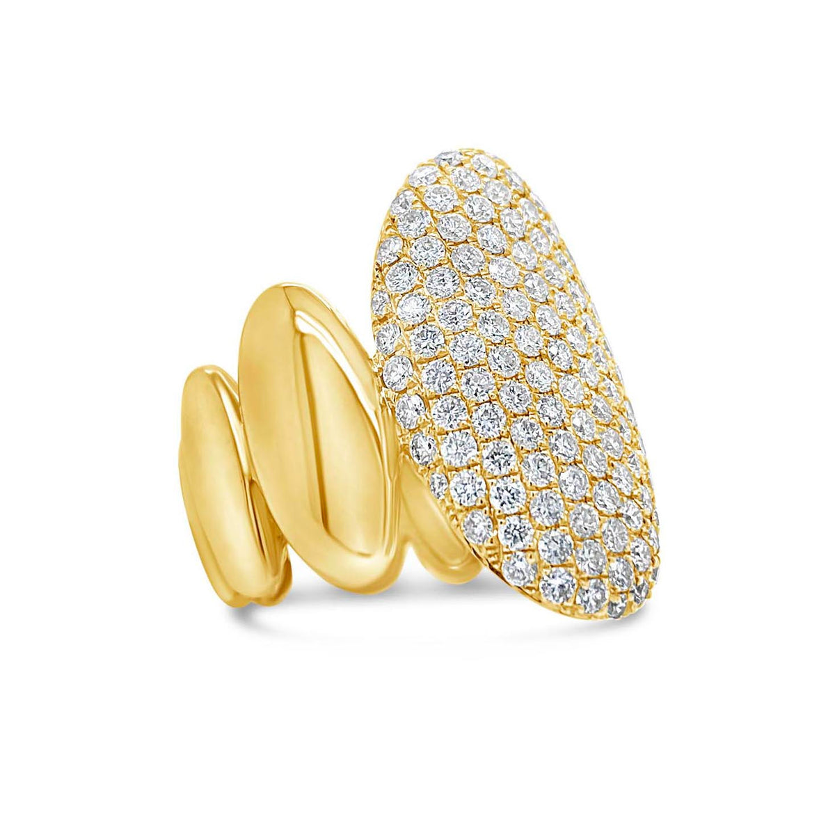 Pave Diamond Ovals Statement Ring  - 14K gold weighing 7.88 grams  - 123 round diamonds totaling 1.78 carats