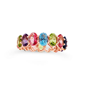 Multicolor gemstone eternity ring  -14K gold weighing 3.52 grams  -16 multicolor topaz gemstones weighing 7.47 carats