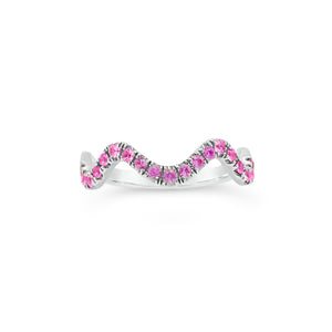 Pink Sapphire Stackable Wavy Ring  - 14K gold weighing 1.80 grams  - 19 pink sapphires totaling 0.32 carats