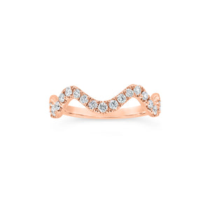 Diamond Stackable Wavy Ring  - 14K gold weighing 1.75 grams  - 19 round diamonds totaling 0.29 carats