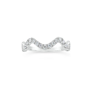 Diamond Stackable Wavy Ring  - 14K gold weighing 1.75 grams  - 19 round diamonds totaling 0.29 carats