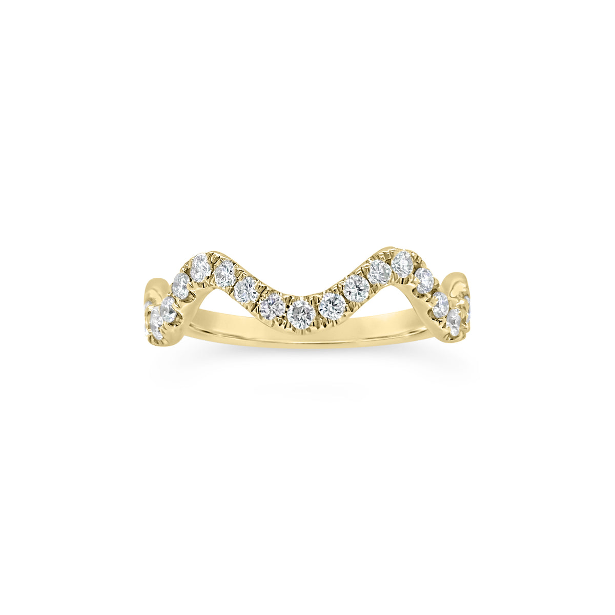Diamond Stackable Wavy Ring  - 14K gold weighing 1.75 grams  - 19 round diamonds totaling 0.29 carats