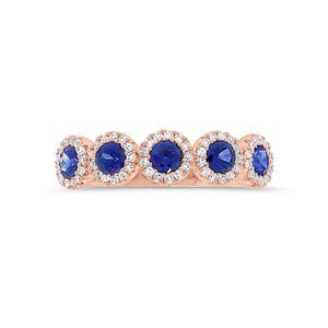 Sapphire and Diamond Halo Ring - 14K gold - 0.20 cts round diamonds - 0.70 cts sapphires
