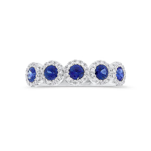 Sapphire and Diamond Halo Ring - 14K gold - 0.20 cts round diamonds - 0.70 cts sapphires